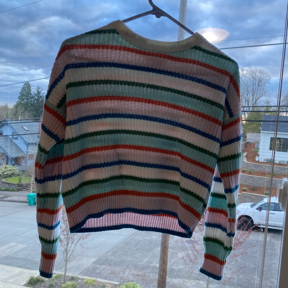 Urban Outfitters | White Rainbow Stripe Sweater | Small
